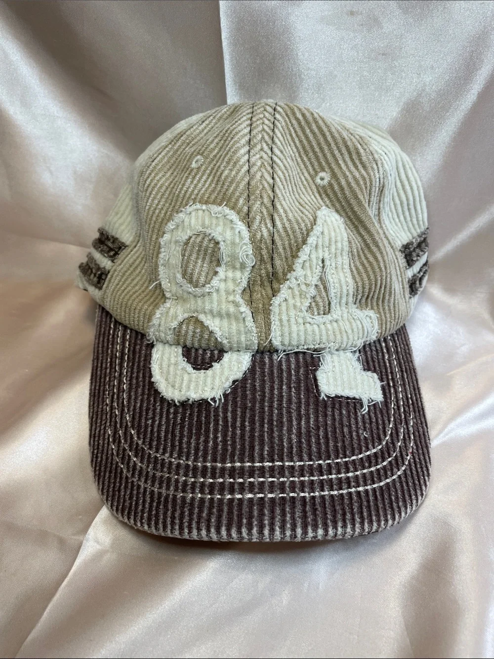 Free People Hollie Varsity Baseball Hat in Ivory Corduroy - NWT $48 MSRP